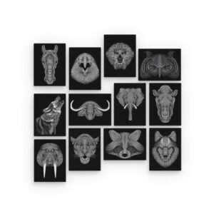 Geometric Wildlife Black & White Collection Wall Picture Tiles